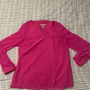 Banana Republic Hot Pink V-Neck Long Sleeve Blouse